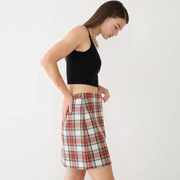 J. Crew Red Plaid A-Line Skirt - Picture 2 of 12